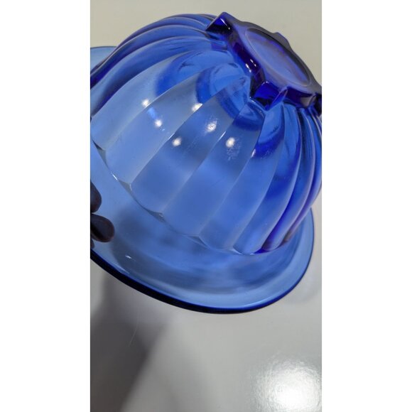Hazel Atlas Blue Pillar Optic Glass Mixing Bowl Vintage Collectible Home Decor - Picture 6 of 14